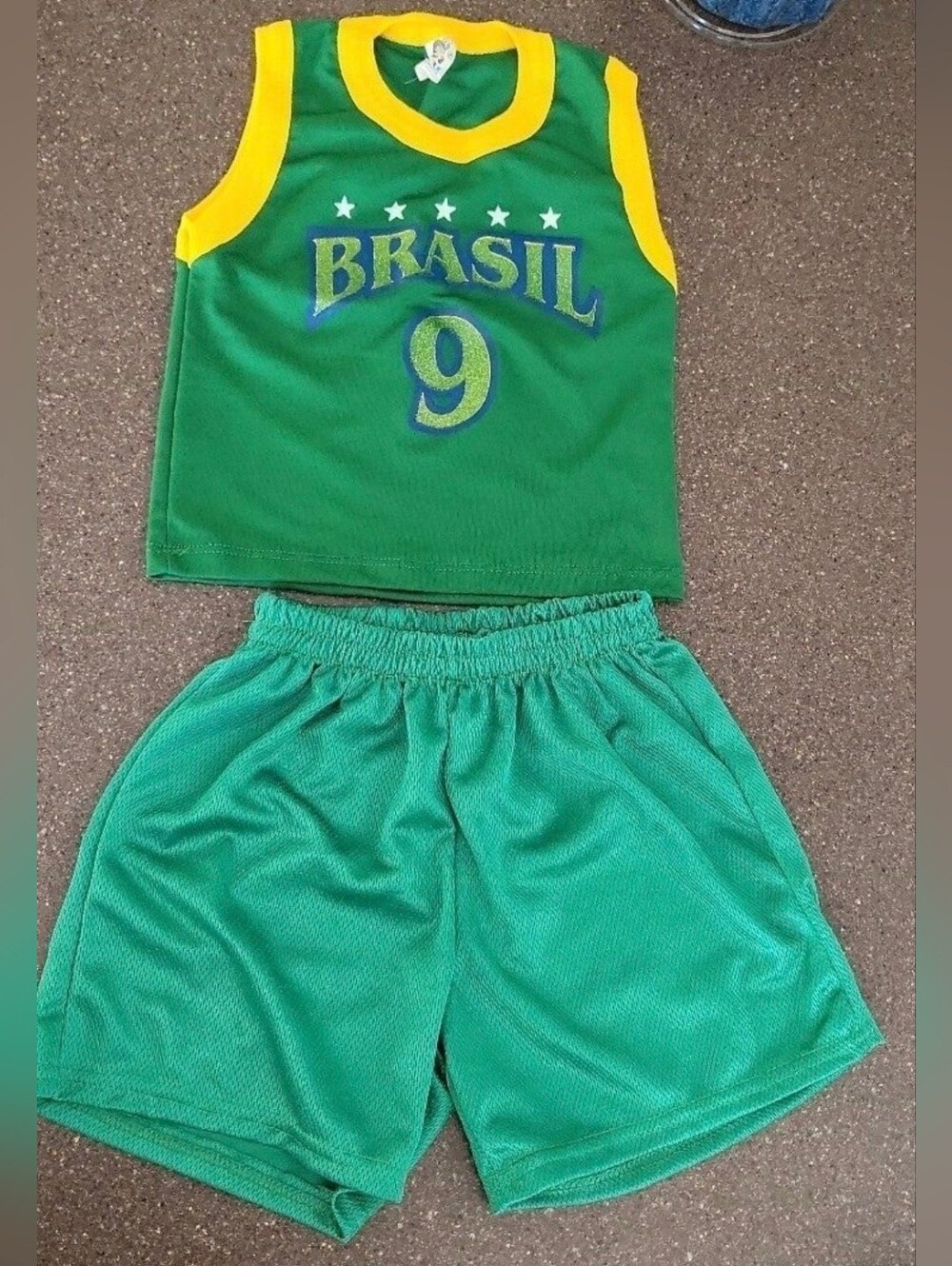 Brazil Boy's Soccer Set: Green Tank & Shorts
